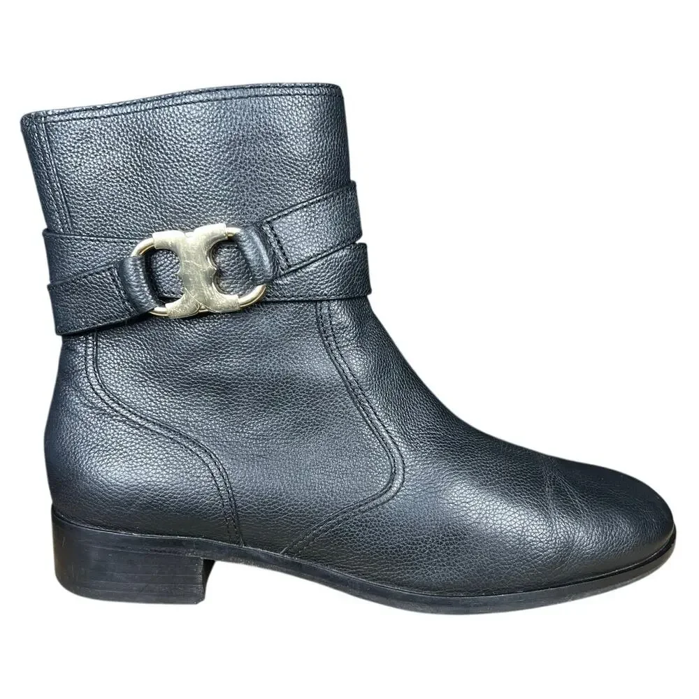 Tory Burch Women’s Gemini Link Black Leather Ankle Boot Size US 9